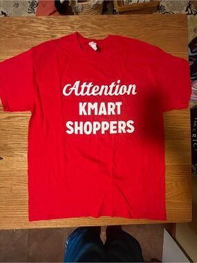 Vtg Kmart Shirt Mens Large- Red -Attention Kmart Shoppers Spelled Out